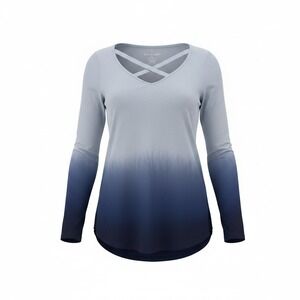 American Eagle Soft & Sexy Womens XS Blue Ombre Lattice V Neck Long Sleeve Top
